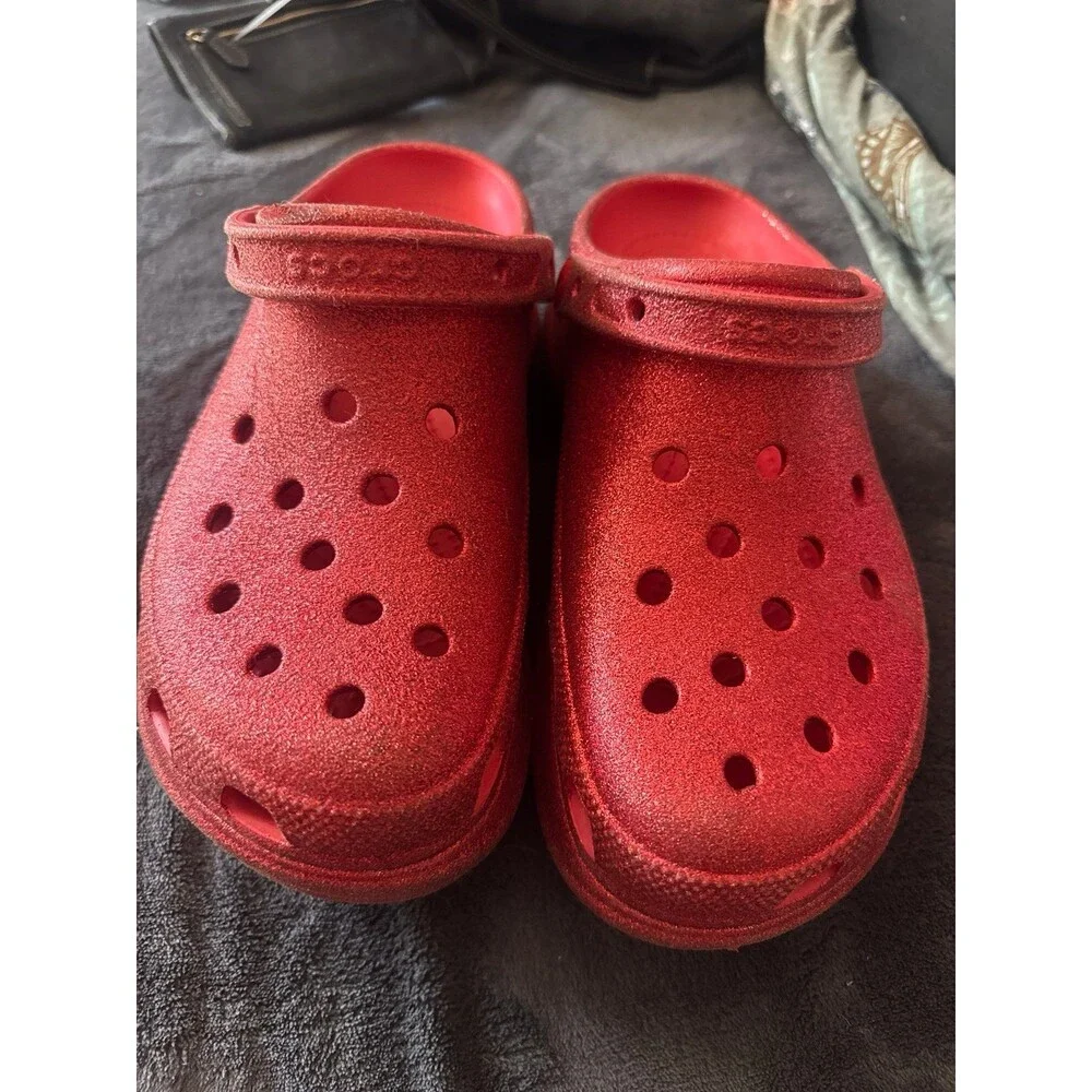 Red Glitter Platform Crocs Sz 9 Glam Y2K Rave Bling Sparkly 3" - Picture 4 of 6